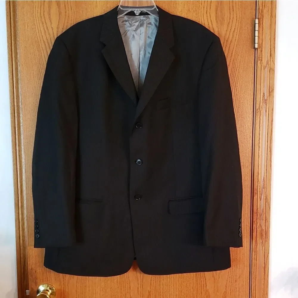 Axcess Black Pin Stripe Wool Suit Coat Sz 46R